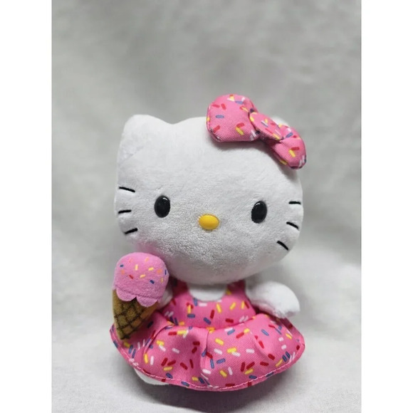 Ty Sanrio Hello Kitty Plush Stuffed Animal 6 Inch Ice Cream Pink Dress Sprinkles - Picture 1 of 9